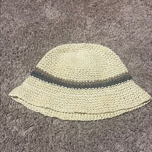 Beige and Brown Woven Bucket Hat